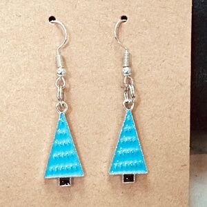 Handcrafted Enamel Dangle Earrings Christmas Tree Charms Stainless Steel Hooks